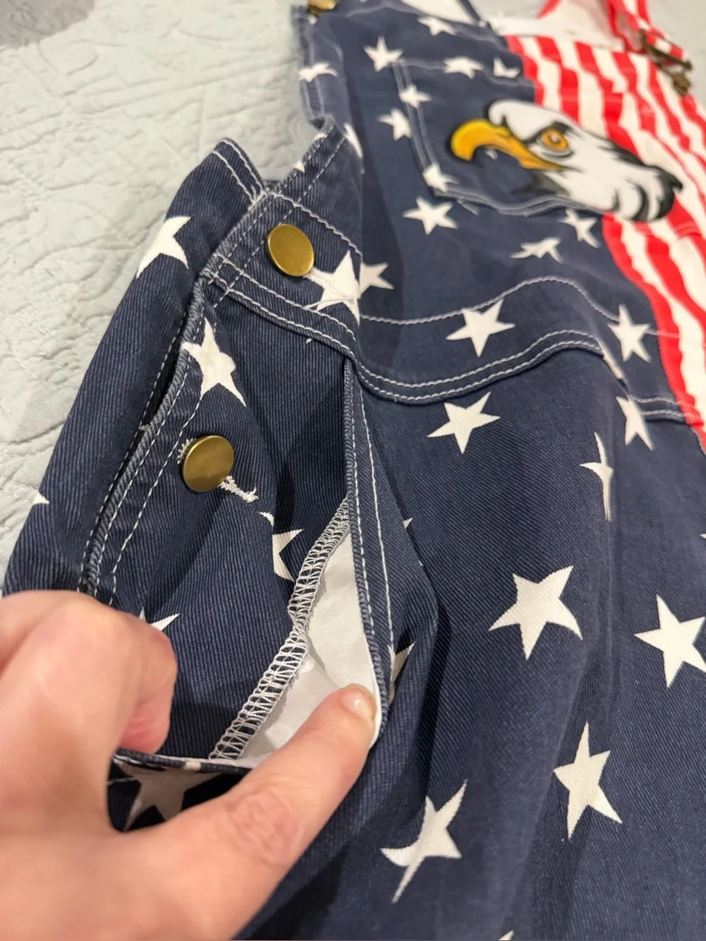 Men’s Patriotic Eagle Overalls Shorts! 5 pockets, zip fly, adjustable straps!